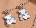 Silver stainless steel bear stud earrings with white shell inlay and love heart charms - White Shell Bear Steel Color Stud Earrings