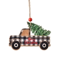Addobbo natalizio furgone in legno a scacchi con albero e scritta Merry Christmas - Auto Nera