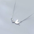 S925 sterling silver pigeon necklace with bird pendant and sparkling white zircon stones - Platinum Color (40+5cm)