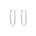 Elegant silver rectangle hoop earrings with shimmering zircon pavé stones - Pave Zirconia U-shaped Silver (JQH0401-SS)