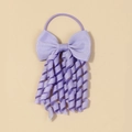 Detail of lavender grosgrain ribbon bow hair tie with cute curly spiral streamers - Purple