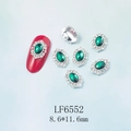 Détail du cristal ovale vert pour nail art 8.6x11.6mm avec base argentée et strass - Pierre Verte Base Argent (6552)