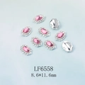 Détail macro de strass ovales roses pour ongles 8,6x11,6 mm avec base en alliage argent - Pierre Rose Base Argent (6558)