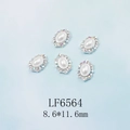 Détails de bijoux d'ongles en perles ovales avec base argentée et strass colorés - Faux Perle Blanche Base Argent (6564)