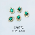 Lot de 5 breloques ovales vertes avec base dorée et strass blancs, 8,6x11,6mm - Pierre Vert Émeraude Base Or (6572)