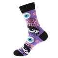 Lila Baumwollsocken mit schwarzem Bund und auffälligem Augen-Grafikdesign für Damen - Einheitsgröße / Lila Augen Buchstabe (1023)