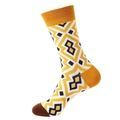 Retro plaid crew sock for men in yellow and blue geometric pattern cotton blend - 1085-Yellow Geometric