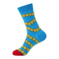 Vibrant blue mid-calf socks with yellow smiley faces and red toe accents - 937 Smile Series