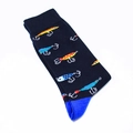 Detailed texture of navy blue cotton socks with colorful fishing lure pattern - One Size / Fishing Lure Pattern (A155)