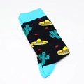 Detail view of black crew socks featuring colorful cactus and sombrero patterns - One Size / Cactus and Sombrero (A172)