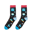 Detail of space-themed cotton crew socks featuring blue aliens and planets patterns - A1358-Cartoon Alien