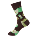 Brown mid-calf socks with cartoon green apple and core pattern for men and women - One Size / 1157-Apple