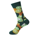 Crew socks in dark green featuring sliced kiwi patterns and orange text KIWI - One Size / 1159-Kiwi