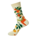 Beige cotton crew socks with orange fruit pattern and reinforced heel and toe - One Size / 1154-Orange