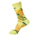 Mid-calf crew socks in light yellow featuring vibrant orange fruit pattern for men and women - One Size / 1161-Lemon