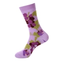 Mid-calf cotton socks featuring purple grape patterns and green leaves on white - One Size / 1160-Grape