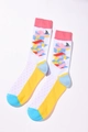 Detail bunter geometrischer Blockmuster auf Baumwollsocken mit gerippten Bündchen - A296-Bunte Geometrische Blöcke