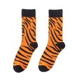 Close-up of tiger stripe pattern cotton crew socks with elastic ribbed cuffs and heels - One Size / Orange Tiger Stripes (A484)
