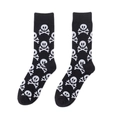 Detail of crew socks with white pirate skull and crossbones pattern on black cotton fabric - One Size / Black and White Skull (A482)