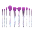 Detail of 10-piece makeup brush set featuring purple bristles and diamond crystal handles - 10Pcs Crystal Purple Handle Purple Bristles