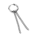 Silberne Curb-Chain-Ohrringe im Punk-Stil mit runden Huggie-Hoops und Metallketten - Silber Doppelketten Creolen (Einzelstück)