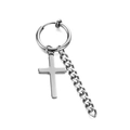 Punk silver huggie hoop earrings with cross and Cuban chain pendants for men and women - Silver Large Cross Ear Clip (Single Piece)