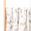 Soft white cotton baby swaddle blanket featuring cute brown rabbit and leaf prints - White Rabbit Leaf