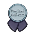 Creative award medal badge with light blue circle and Practiced Self-care engraving - Self-care Blue Style (xz8876)