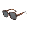 Classic tortoise shell square oversized sunglasses with textured temples and dark lenses - Tortoiseshell Frame Black Grey Lens