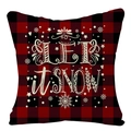 Housse de coussin à carreaux de Noël avec imprimé blanc LET it SNOW et motifs flocons - Style 4-Carreaux Rouges Let It Snow