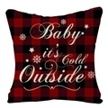 Housse de coussin de Noël à carreaux rouges et noirs avec texte festif imprimé - Style 3-Carreaux Rouges Baby It's Cold