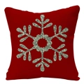 Red linen Christmas pillowcase featuring a large silver glitter snowflake pattern - Style 13-Red Glitter Snowflake