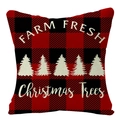 Farm Fresh Christmas Trees pillow cover in red and black buffalo plaid linen - Style 7-Red Plaid Farm Fresh