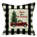 Christmas buffalo plaid pillow case with red truck and Home for the holiday text - Style 16-B&W Plaid Home Holiday