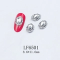 Macro view of vintage silver nail art charm with crystal and pearls, size 8.6x11.6mm - Clear Rhinestone Alloy Charm (6501)