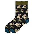 Men's cotton crew socks featuring cute black koala patterns and green ribbed cuffs - 38-46 / Koala Pattern (949C)