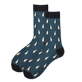 Men's navy blue crew socks featuring a cute penguin pattern with black heel and toe - 38-46 / Penguin Pattern (959C)