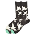 Black crew socks with white pigeon pattern and light green toe design for style - 38-46 / Black Pigeon (1012C)