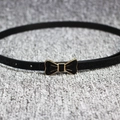 Slim black patent leather belt with golden bow buckle for women dresses and sweaters - Black