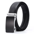 Men's automatic leather belt with black lychee pattern and silver alloy buckle - Alloy/PVC / K Style / 120cm / Silver