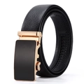 Men's black leather belt with a golden automatic buckle on a plain white background - Alloy/PVC / K Style / 120cm / Gold