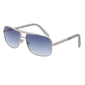 Classic silver pilot sunglasses with blue gradient lenses and checkered temple detail - C27 Transparent Grey