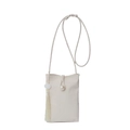 Elegant white crossbody phone bag with large pearl button and silk tassel pendant - White