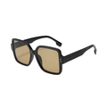 Classic oversized square sunglasses with black frame and checkered embossed temples - Black Frame Light Brown Lens