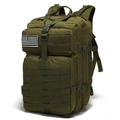 Macro shot of durable nylon tactical backpack featuring MOLLE webbing and American flag patch - One Size / Army Green