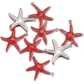 Macro view of starfish jewelry pendants in red enamel and hollow silver styles - Red