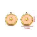 Golden octagon pendant with pink enamel and star detail, 16mm x 13mm jewelry charm - Type B Orange Star