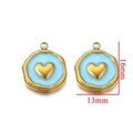 Light blue enamel heart pendant in gold finish, 16mm x 13mm stainless steel charms - Type F Blue Heart