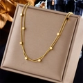 Double-layer gold stainless steel snake chain necklace with square bead accents - Gold Double Layer Square Bead Style (N1904)
