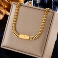Vintage style gold metal necklace with rectangle pendant and small diamond accent - Gold Wheat Chain Tag Style (N1906)